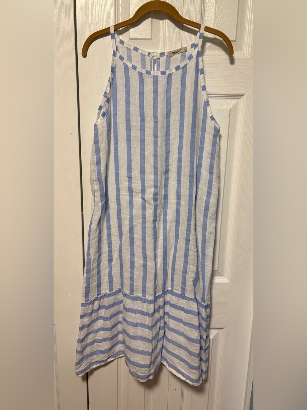 NWOT Lungo L’Arno 100% Linen Blue and White Striped Sundress - Made in Italy